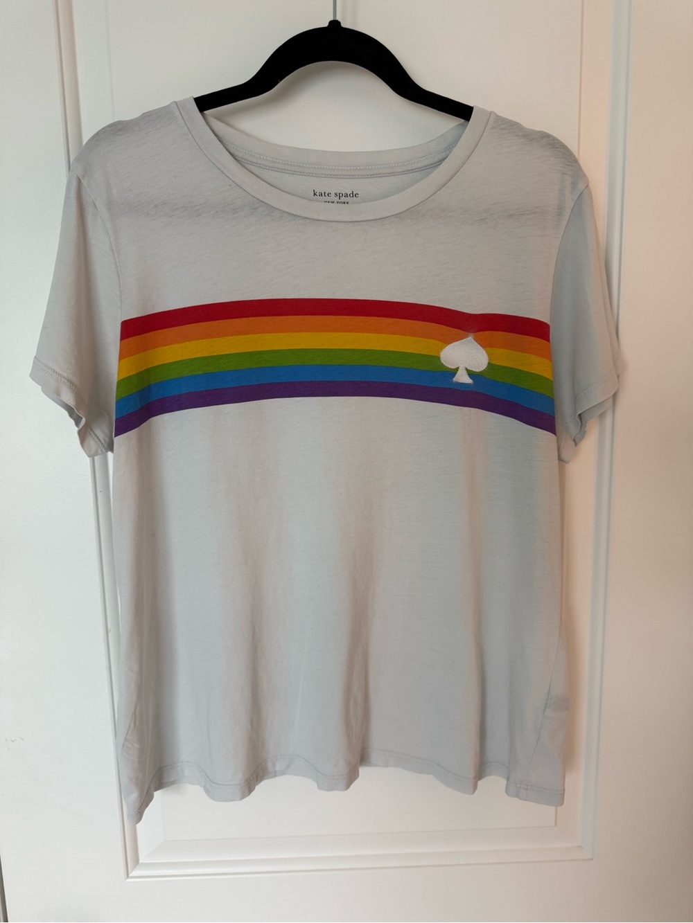 kate spade White Tee with Rainbow Stripe and Spade Accent